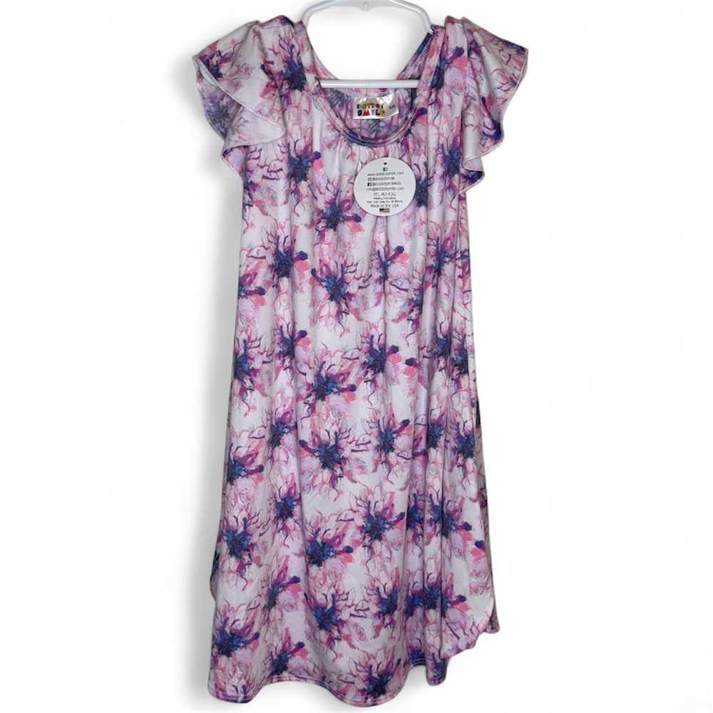 NWT Dot Dot Smile Flutter Swing Floral Dress Pink and Purple Abstract Size 5/6